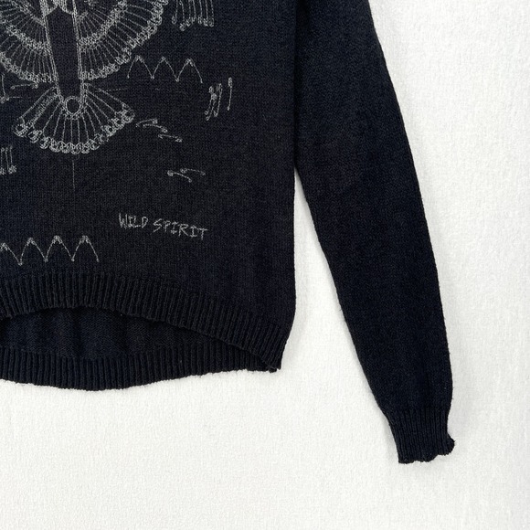 LAUREN MOSHI Sweater Womens XS Black Wild Spirit Safety Pin Printed Long Sleeve - Picture 7 of 14